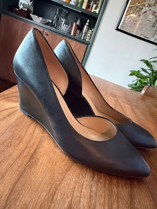 Franco Sarto Shoes - Franco Sarto Black Leather Pointed Wedge Pumps